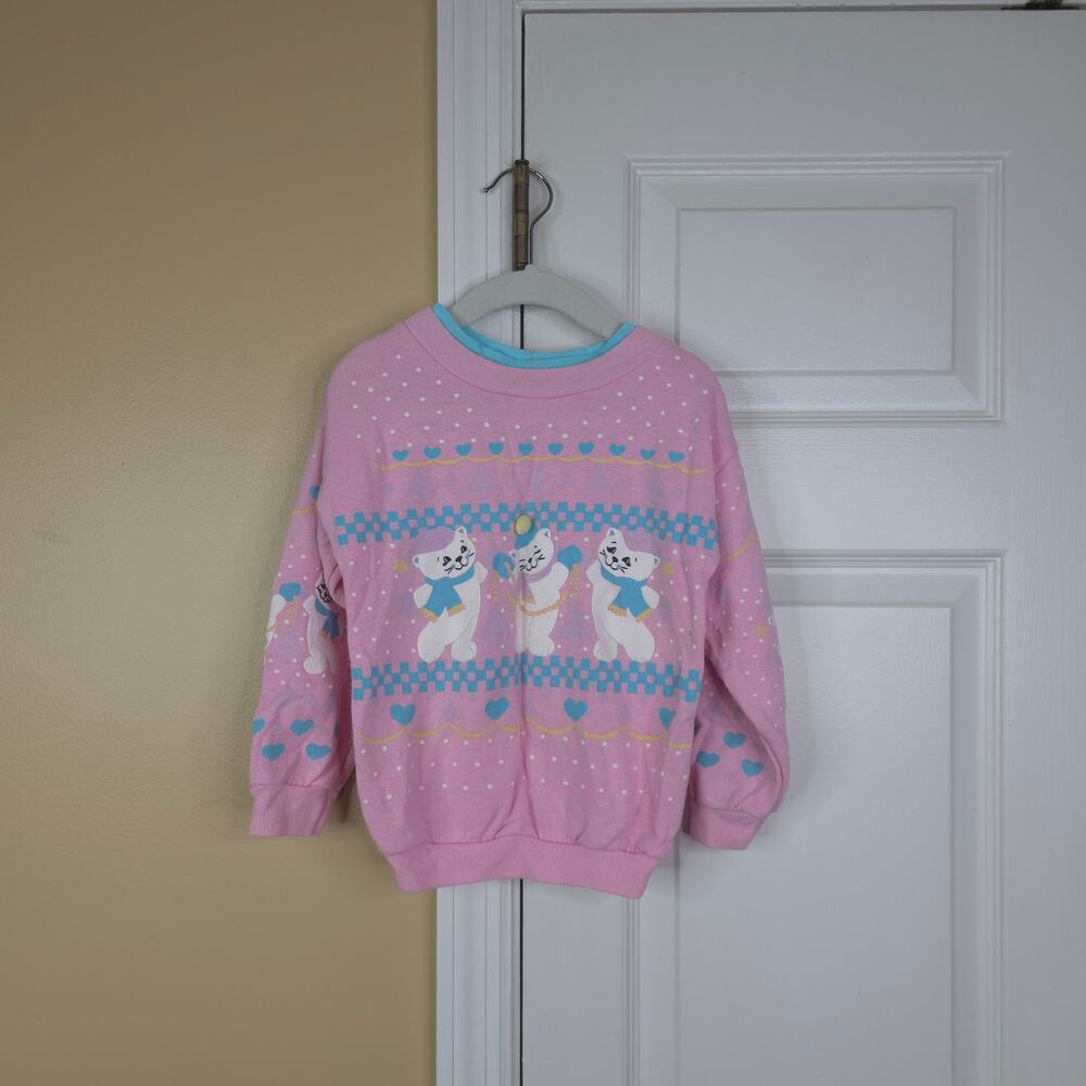 Vintage 1980s Andover Togs Pastel Kitten Pullover Sweatshirt in Pink Size 5